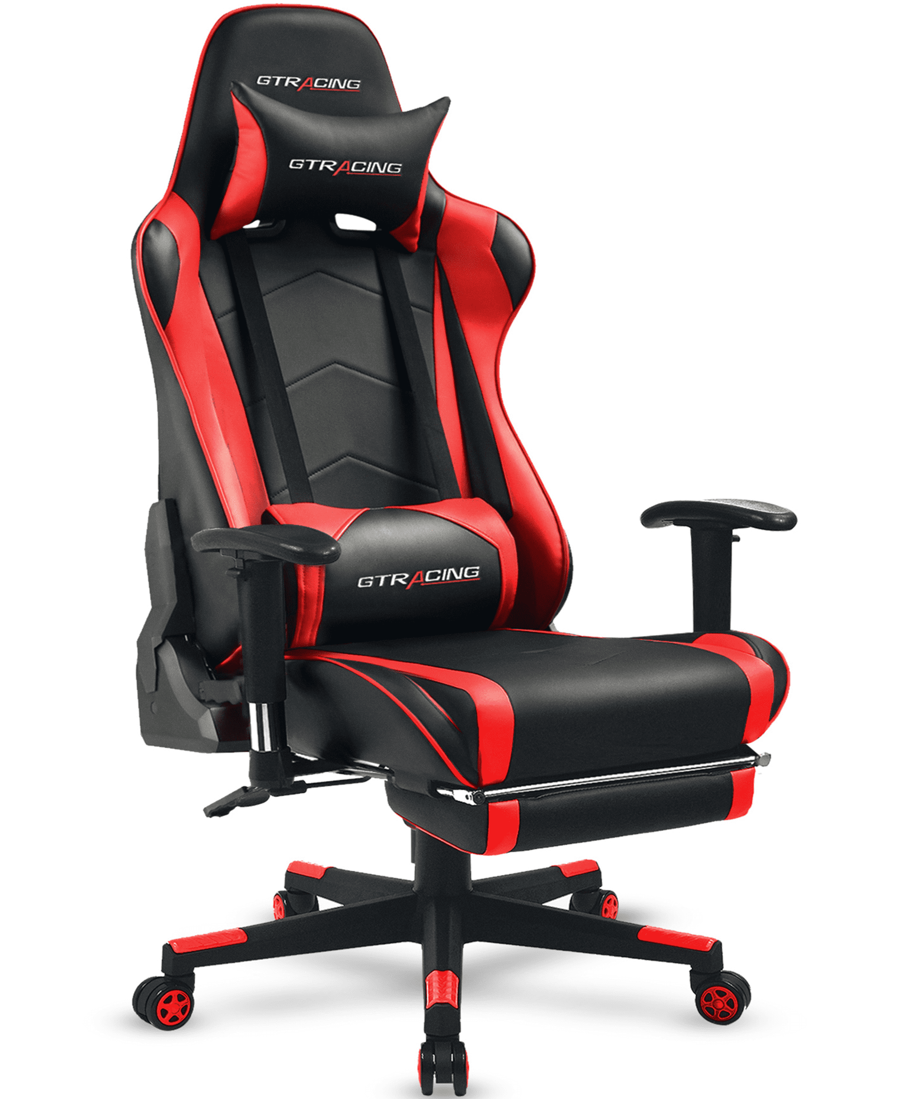 GTRACING Gaming Chair Office Chair PU Leather with Footrest &amp; Adjustable Headrest, Red