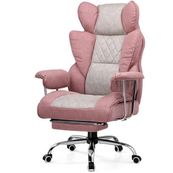 GTRACING Ergonomic Executive Cozy Fabric Gaming Office Chair with Footrest, Pink&Gray