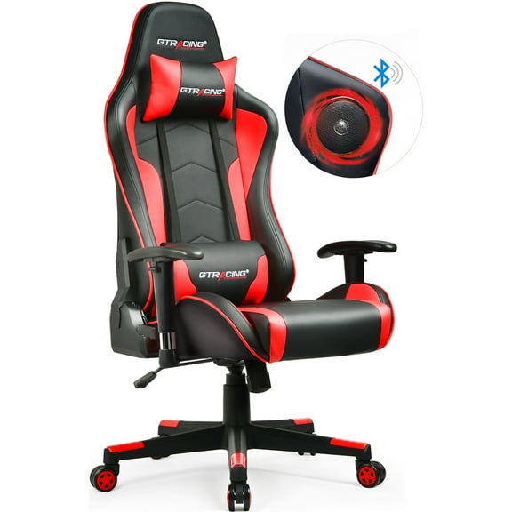 GTRACING Gaming Chair PU Office Chair with Speakers Bluetooth in Home, Red