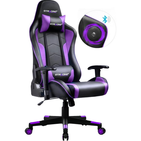 GTRACING Gaming Chair with Bluetooth Speakers High Back Office PU Chair, Purple