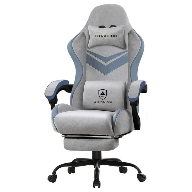 GTRACING Gaming Chair with Footrest Ergonomic Gaming Chair Fabric Recliner with Linkage Armrests