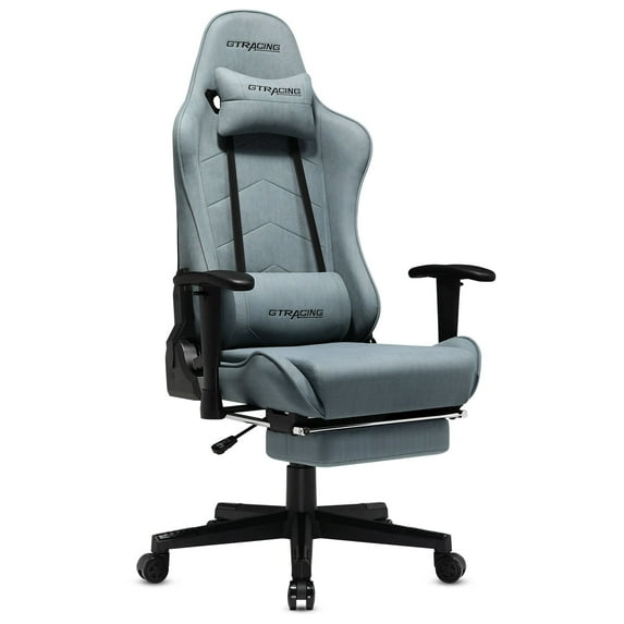 GTRACING Gaming Chair with Footrest Ergonomic Reclining Leather Chair, Water-blue