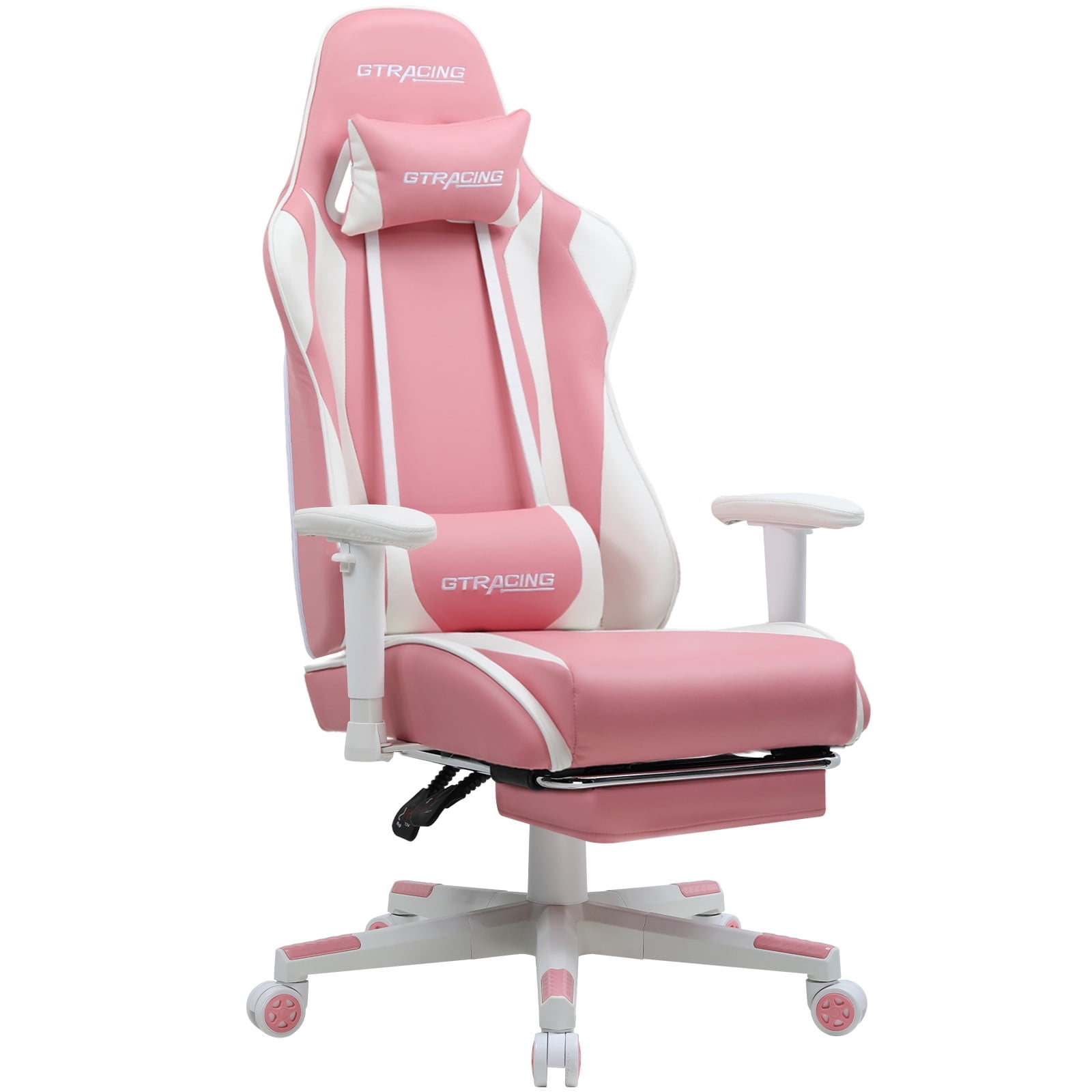 GTRACING Gaming Chair with Footrest Ergonomic Reclining Office Chair Swivel Rocker, Pink