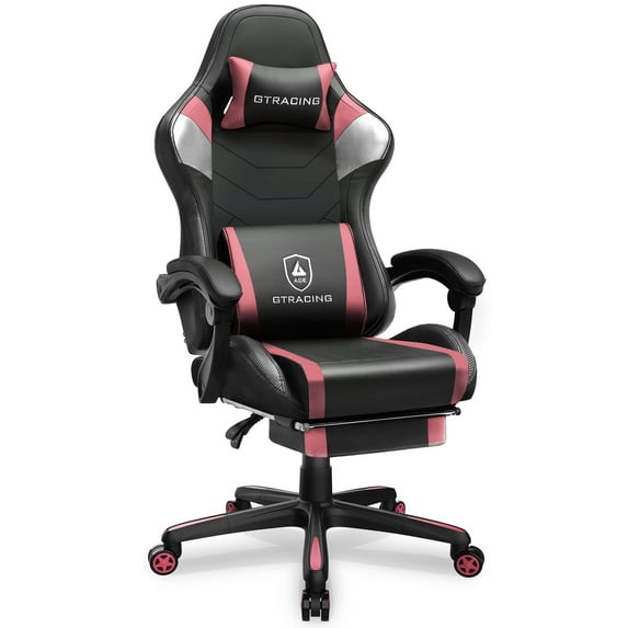GTRACING Gaming Chair with Footrest Ergonomic Reclining Office Chair Swivel Rocker, Pink