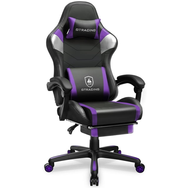 GTRACING Gaming Chair with Footrest Ergonomic Reclining Office Chair Swivel Rocker, Purple