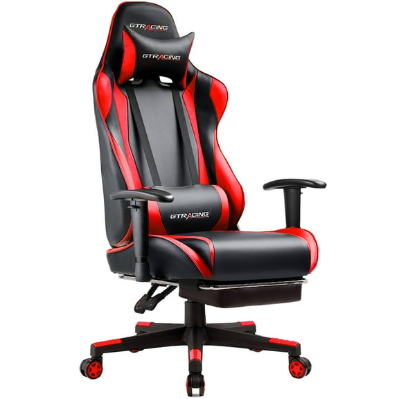 GTRACING Gaming Chair with Footrest Ergonomic Reclining Office Chair Swivel Rocker, Red
