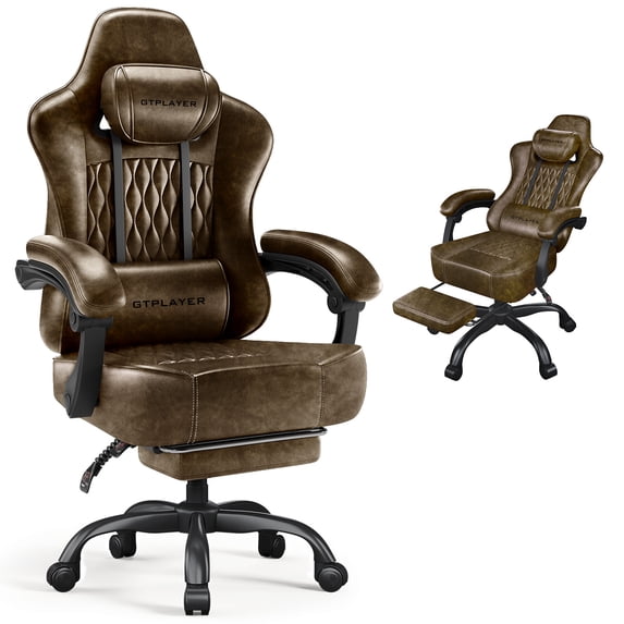 GTPLAYER Ergonomic Gaming Chair with Footrest and Lumbar Support, Brown