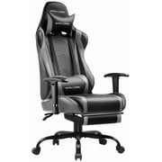 GTPLAYER Gaming Chair with Footrest PU Leather Office Chair with Adjustable Headrest, Gray
