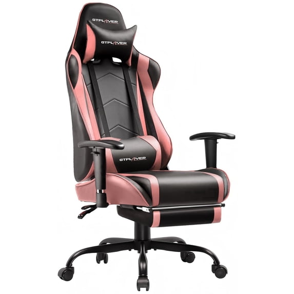 GTPLAYER Gaming Chair with Footrest PU Leather Office Chair with Adjustable Headrest, Pink