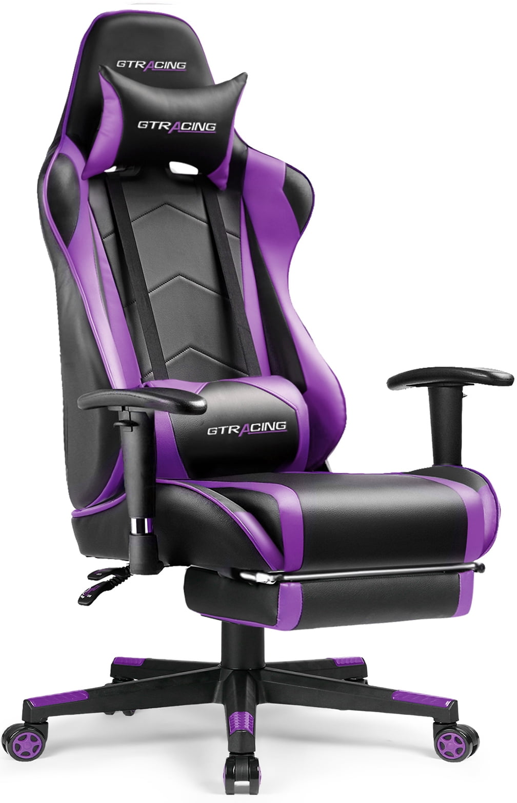 GTRACING Purple PU Leather Gaming Chair with Footrest and Adjustable Headrest