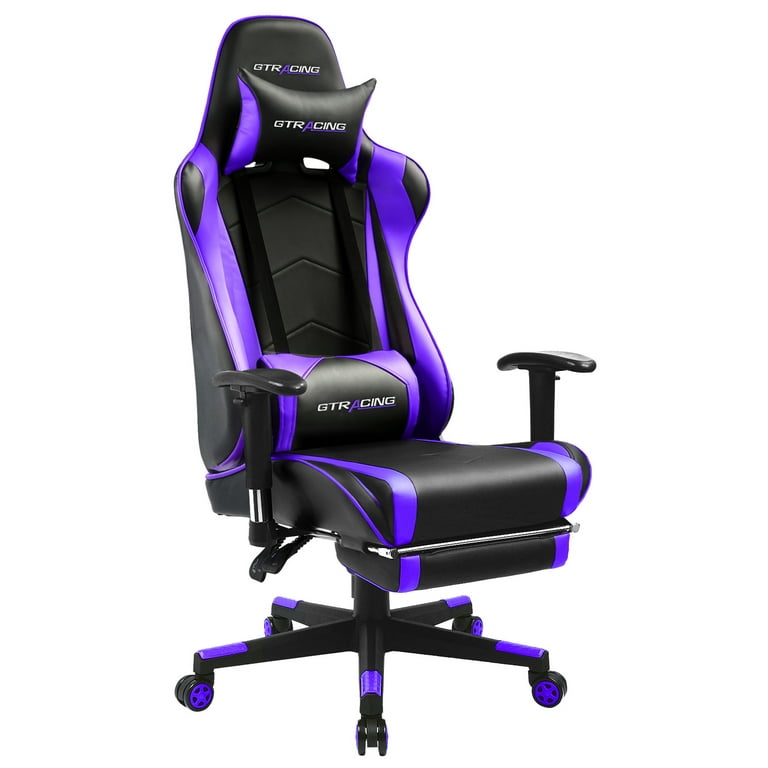 GTRACING Gaming Chair with Footrest PU Leather Office Chair with Adjustable Headrest Purple Walmart