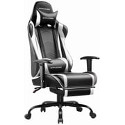 GTPLAYER Gaming Chair with Footrest PU Leather Office Chair with Adjustable Headrest, White