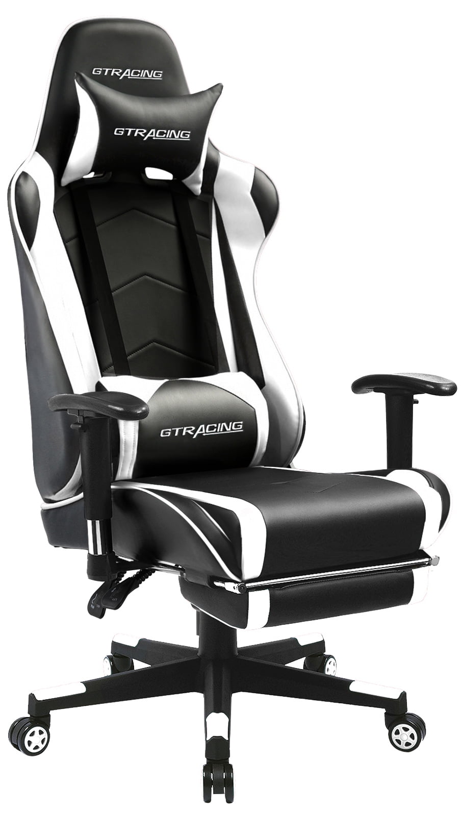GTRACING Gaming Chair with Footrest PU Leather Office Chair with Adjustable Headrest White