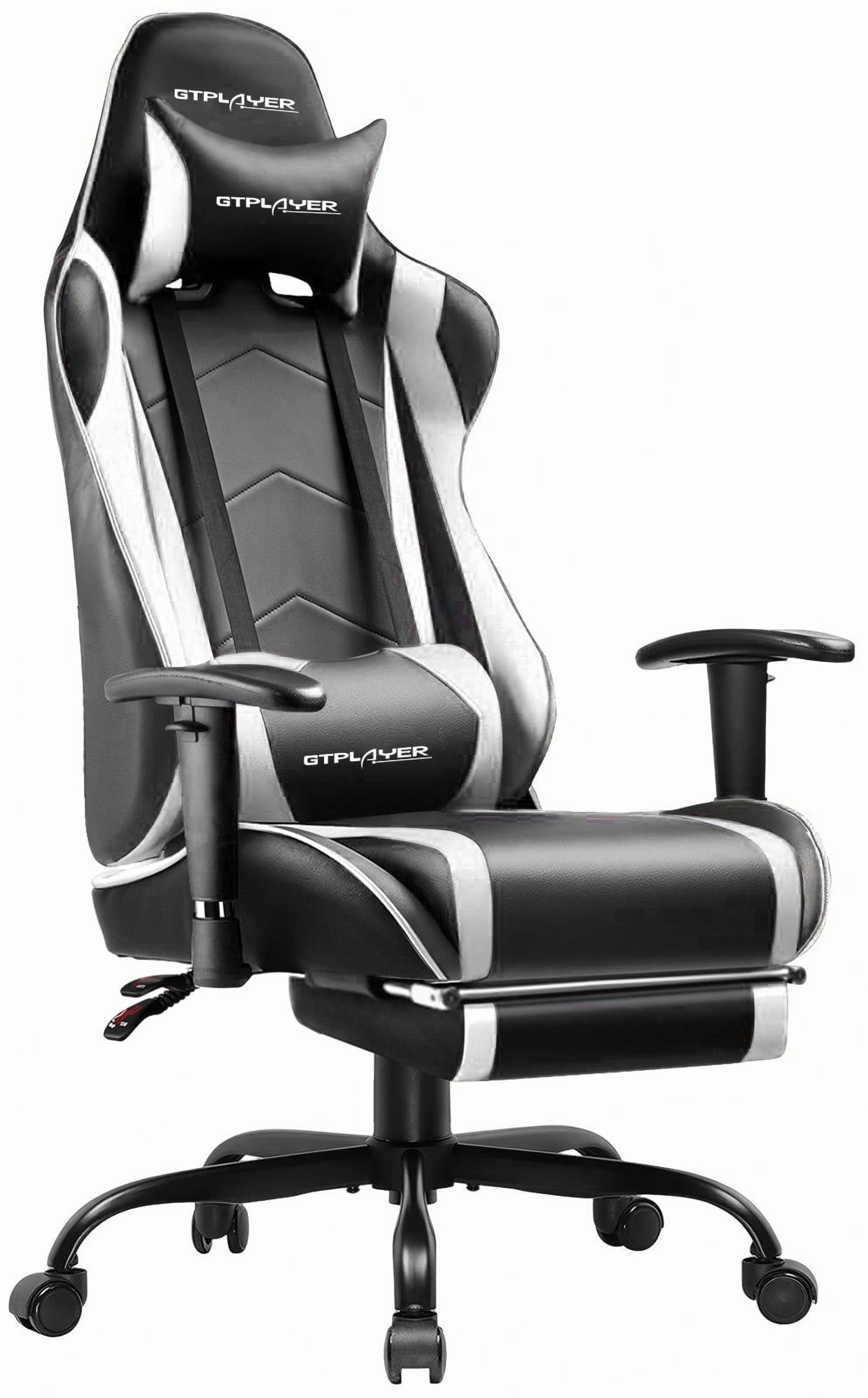 GTPLAYER Gaming Chair with Footrest PU Leather Office Chair with Adjustable Headrest, White