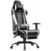 GTPLAYER Gaming Chair with Footrest PU Leather Office Chair with Adjustable Headrest, White