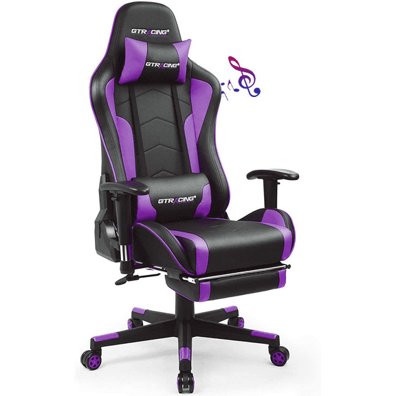 GTRACING Gaming Chair with Speakers Bluetooth and Footrest in Home Leather Office Chair, Purple