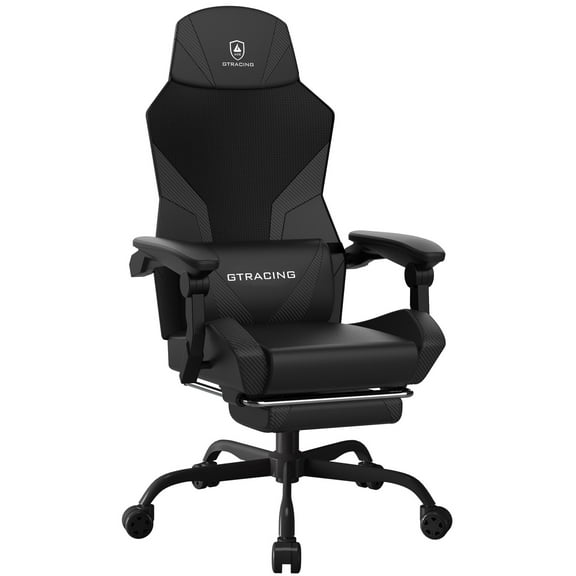 GTRACING LUFT-400 Mesh & Faux Leather Office Gaming Chair with Footrest, Black