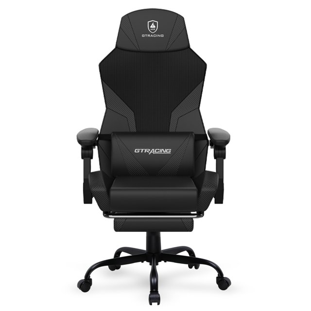 GTRACING Mesh & Faux Leather Office Gaming Chair with Footrest, Black