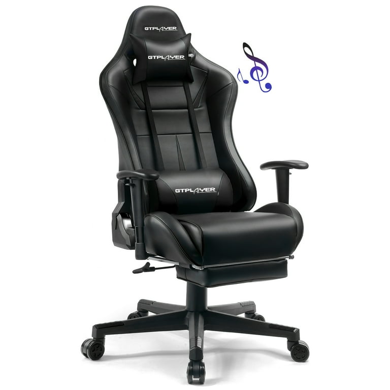 GTRACING Music Gaming Chair with Footrest Ergonomic Reclining PU Leather Office Chair Black