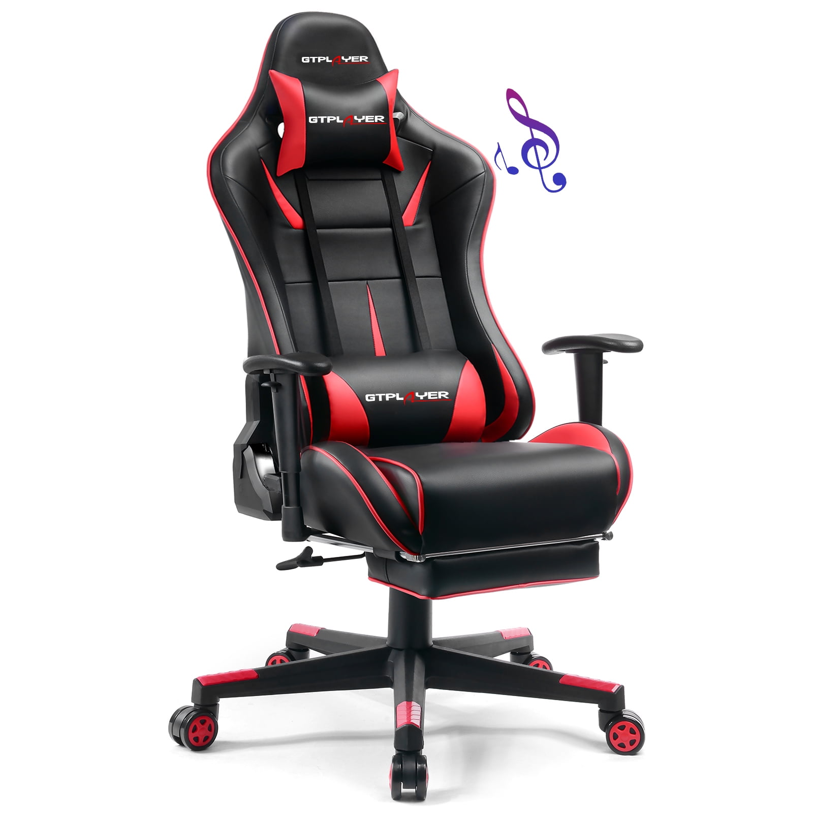 GTRACING Music Gaming Chair with Footrest Ergonomic Reclining PU Leather Office Chair, Red