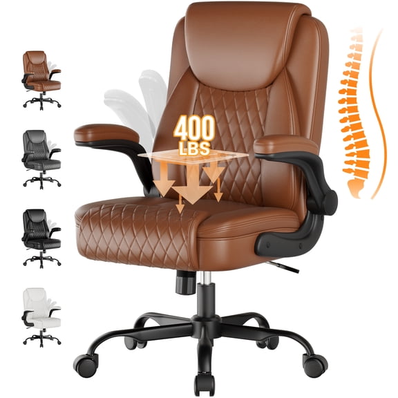 GTRACING Office Chair, 400LBS Big and Tall Home Office Chair Wide Seat Ergonomic Computer Desk Chair with Flip-up Arms, Brown