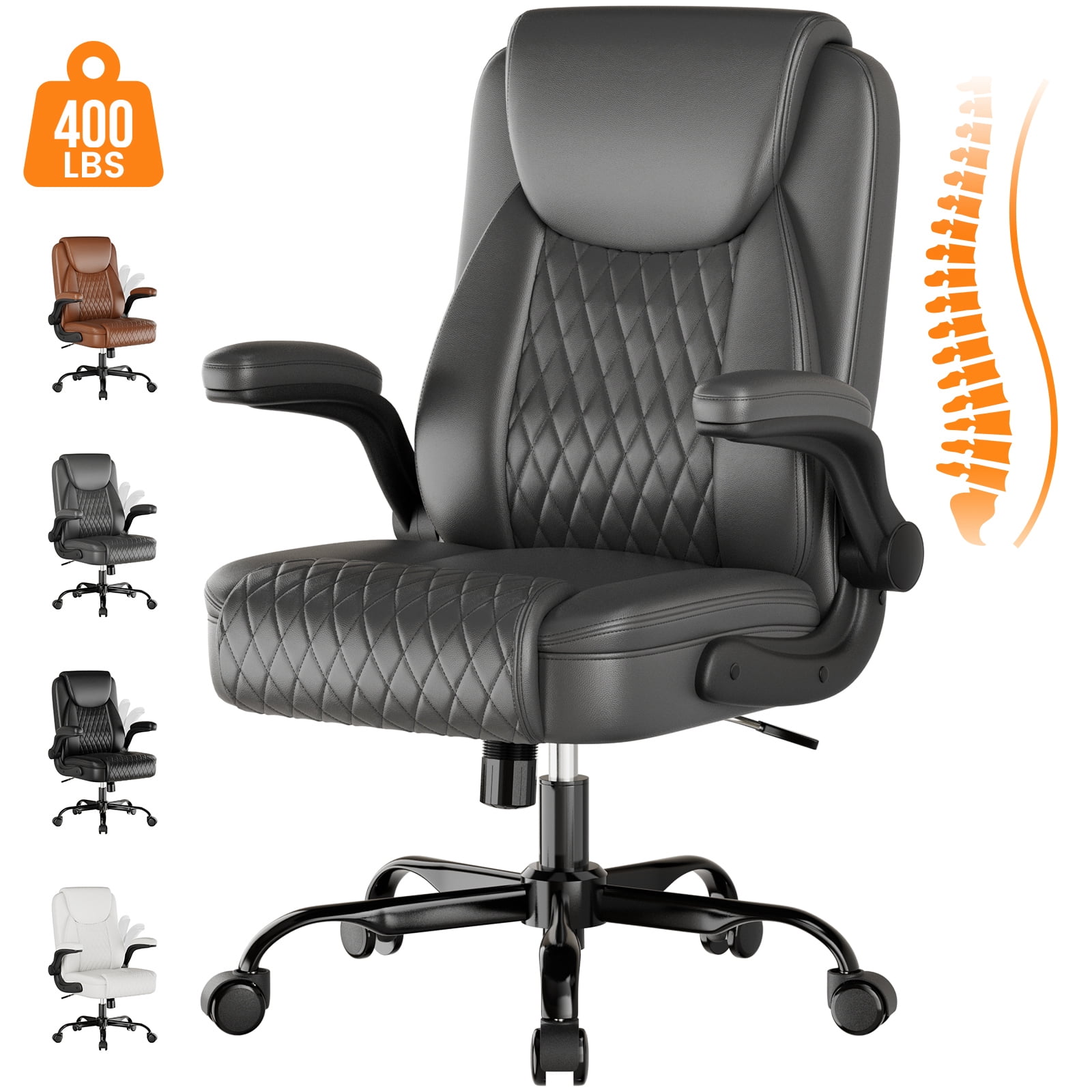 GTRACING Office Chair, 400LBS Big and Tall Home Office Chair Wide Seat Ergonomic Computer Desk Chair with Flip-up Arms, Gray