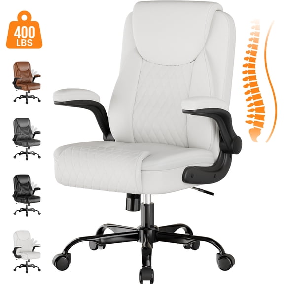 GTRACING Office Chair, 400LBS Big and Tall Home Office Chair Wide Seat Ergonomic Computer Desk Chair with Flip-up Arms, White