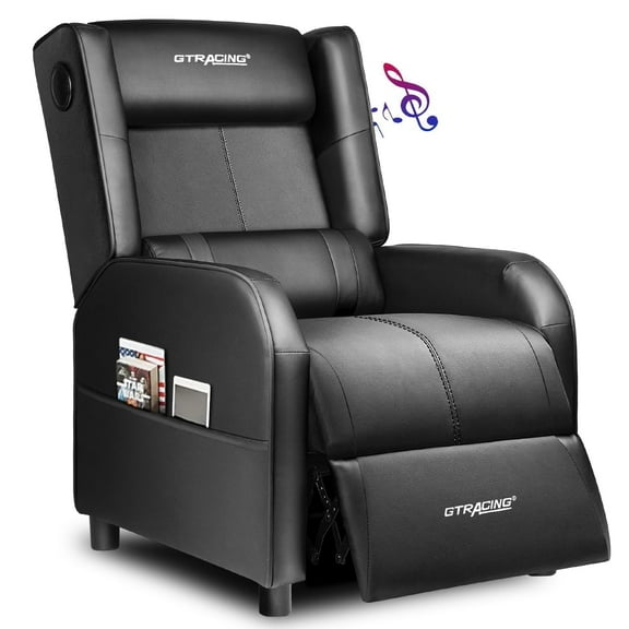GTRACING Recliner Chair Gaming PU Leather Single Living Room SofaBluetooth with Speakers Footrest, Black