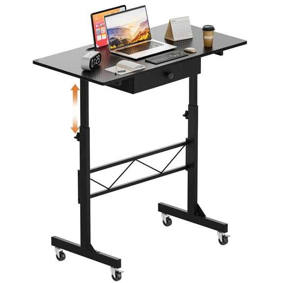 EXRACING Small Standing Desk Adjustable Height Small Computer Desk Mobile Portable Rolling Laptop Table with Wheels 32" Carbon Fiber Computer Workstation Sit Stand Desks Portable Desks Standing Table