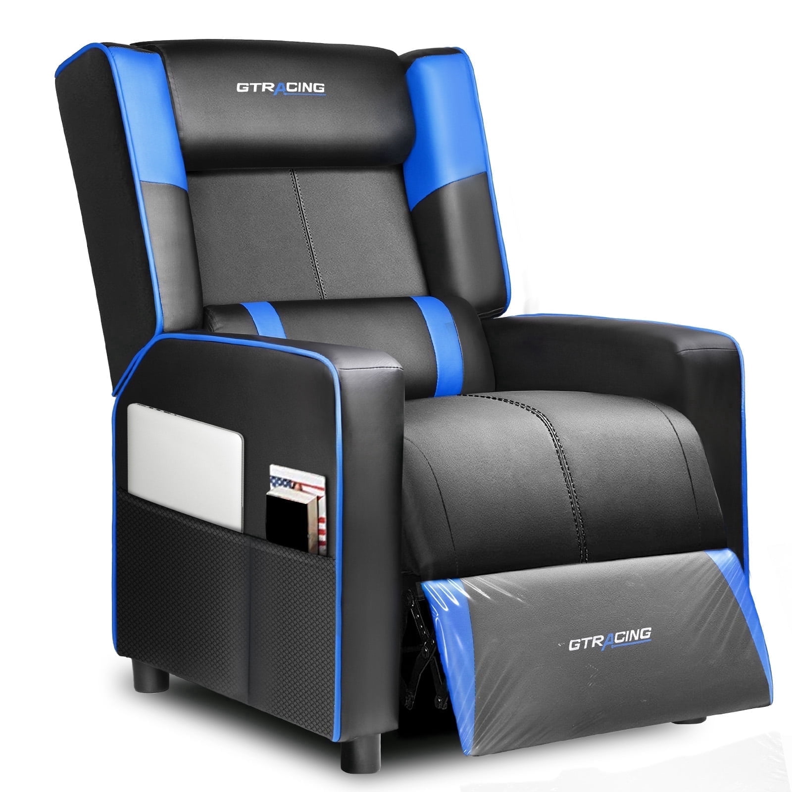 GTRCAING Gaming Recliner Chair PU Leather Living Room Sofa Single Home Theater Seating, Blue