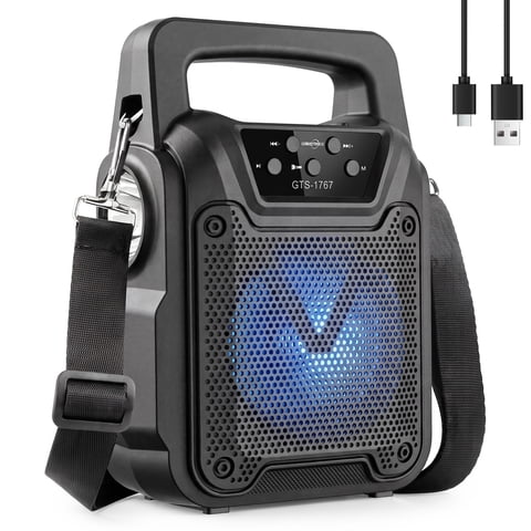 Portable Solar Bluetooth Speaker, Wireless Speaker with LED Flashlight, Rechargeable Outdoor Speaker for Home Party, Travel, Outdoor Activities