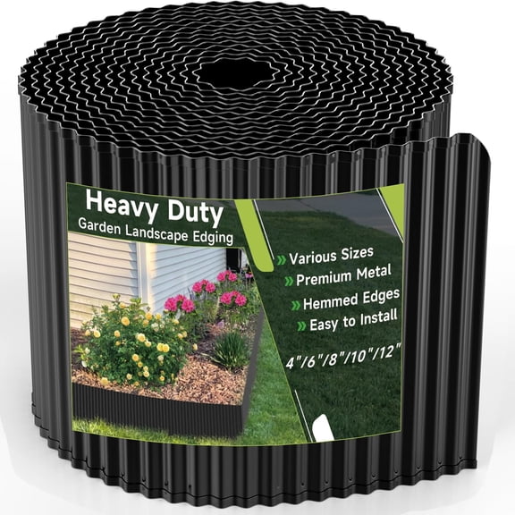 GTSABWAY 8"×20Ft Heavy Duty Corrugated Galvanized Steel Garden Landscape Edging, Flexible Hemmed Border for Weed & Mulch Control, Flower Beds Lawn & Tree Surrounds, Black