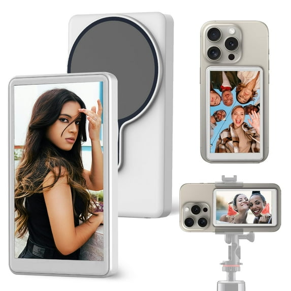 GTSolonia Phone Vlog Selfie Monitor Screen, Portable Back Monitor with Magnetic Connection and Remote Control, Low Latency for Selfie Vlog Live Stream, Compatible with iPhone & Android, White C80