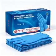 GTT Blue Nitrile Exam Gloves, Disposable, Powder-Free, Latex-Free, Ambidextrous, 200 Count