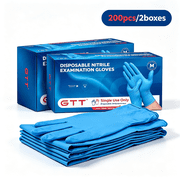GTT Blue Nitrile Exam Gloves, Disposable, Powder-Free, Latex-Free, Ambidextrous, 200 Count