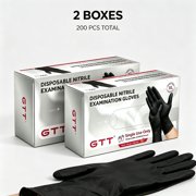 GTT Disposable Nitrile Examination Gloves Black Large Powder-Free Latex-Free 200 Count