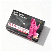GTT Disposable Nitrile Gloves, Rose Pink, Food Safe, 100 Count