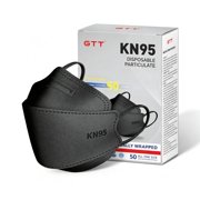 `GTT KN95 Disposable Face Masks, 50 Pieces Individually Wrapped, 5 Layer Breathable Safety Mask, 95% Filtration Efficiency, One Size Black KN95 Masks for Daily, Work & Travel Use