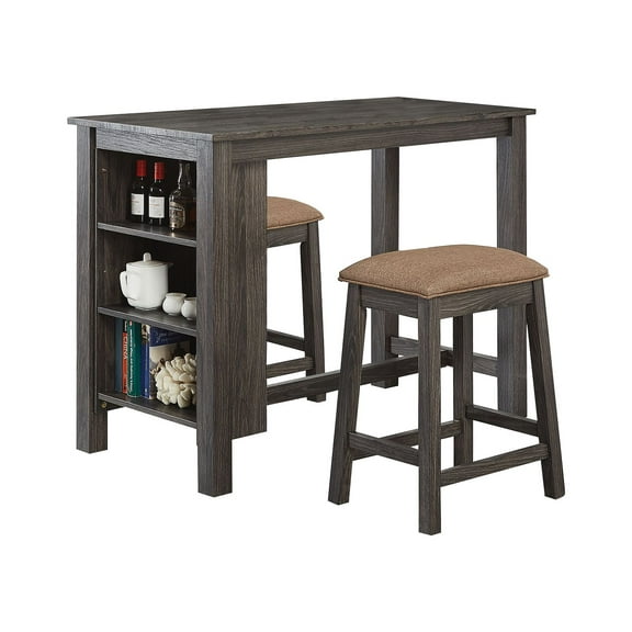 GTU Furniture 3-piece Grey/Black Counter High Bar Set Includes Storage Table and Two Backless Barstools with Frbaic Seat