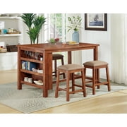 GTU Furniture 5-Piece Elegant Wood Veneer Counter High Kitchen Dining/Bar Brown Table with Barstools1xTable+4xBarstool