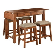 GTU Furniture 5-Piece Elegant Wood Veneer Counter High Top Kitchen Dining/Bar Extendable Brown Table with Barstools1xTable+4xBarstool