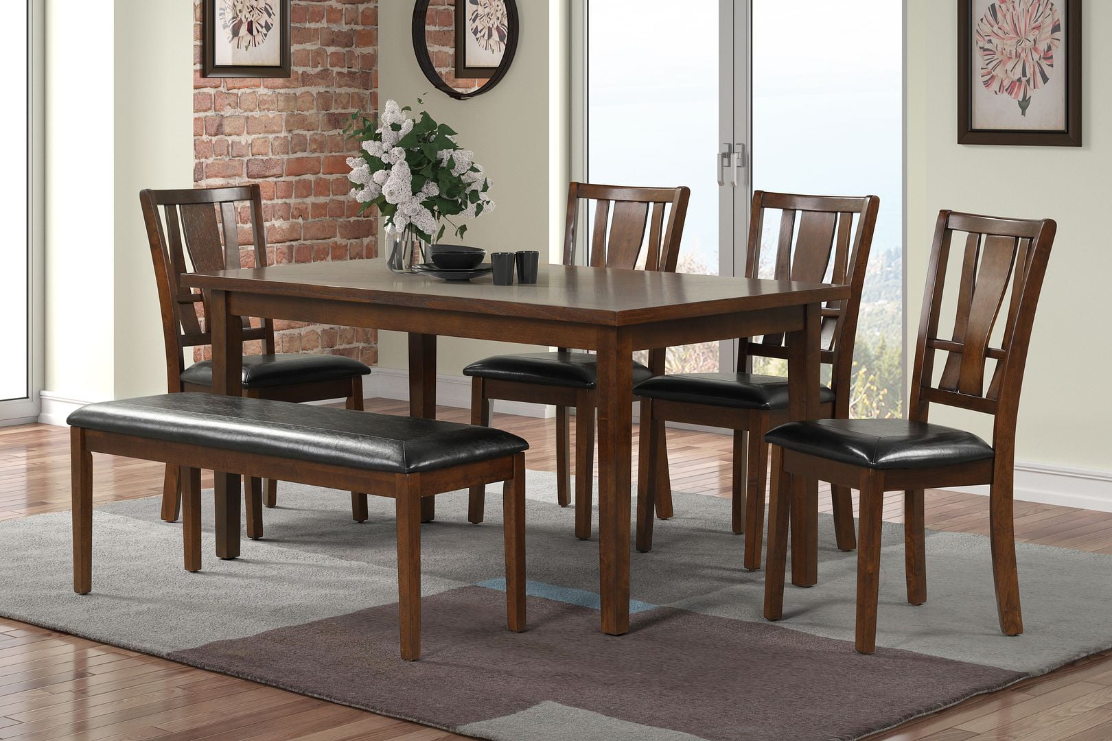 GTU Furniture 6-Piece Dixon Brown Finish high-Grade Dining Room/Kitchen Table Set