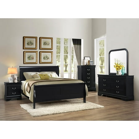 GTU Furniture Classic Louis Philippe Styling Black 5Pc Queen Bedroom Set