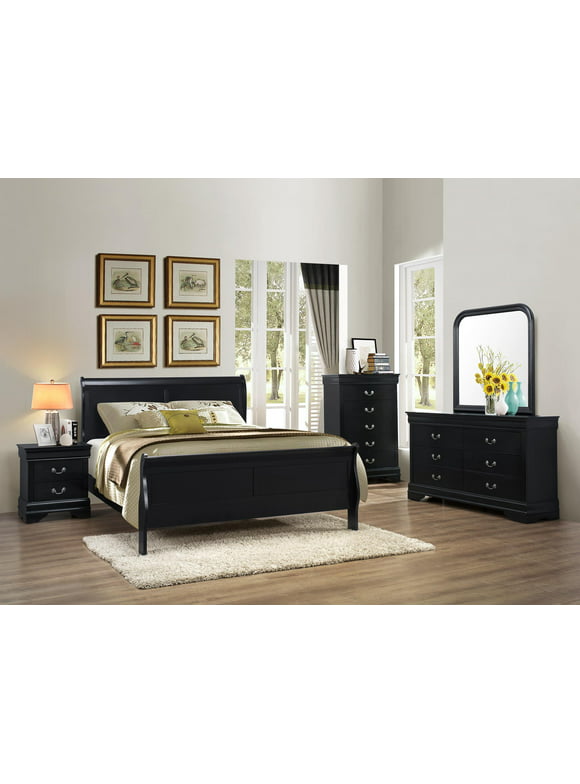 GTU Furniture Classic Louis Philippe Styling Black 6Pc Queen Bedroom Set