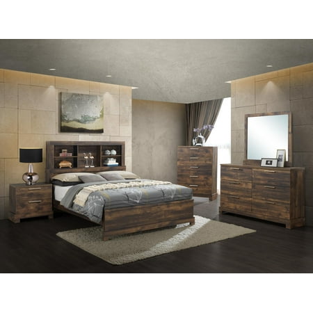 GTU Furniture Contemporary Bookcase headboard Bedroom Set, Brown