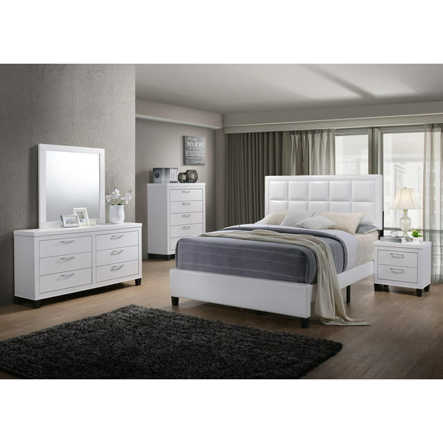 GTU Furniture Contemporary Styling White 4Pc Queen Bedroom Set