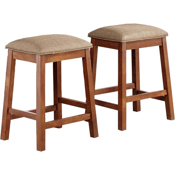 GTU Furniture Set of 2 Counter Height 24" Backless Kitchen Island Brown Barstools Chair with Wood Footrest Leg and Fabric Cushion