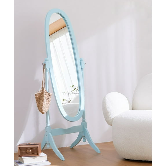 GTU Furniture Swivel Adjustable Full-Length Oval Wood Cheval Stand Floor Mirror(Blue)