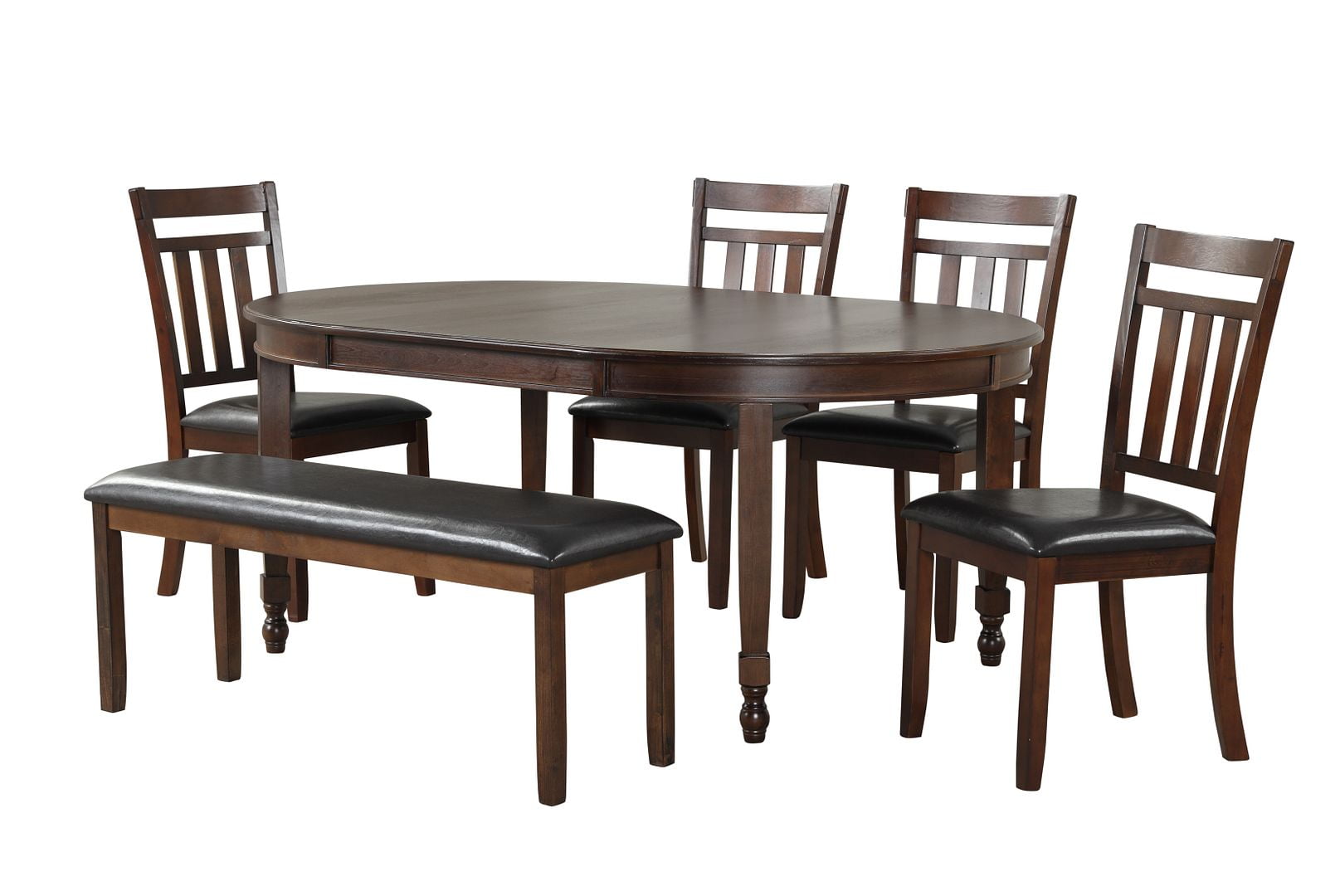 GTU Furniture Walnut Solid Wood Dining Set for 6, Oval Table Top with 4
