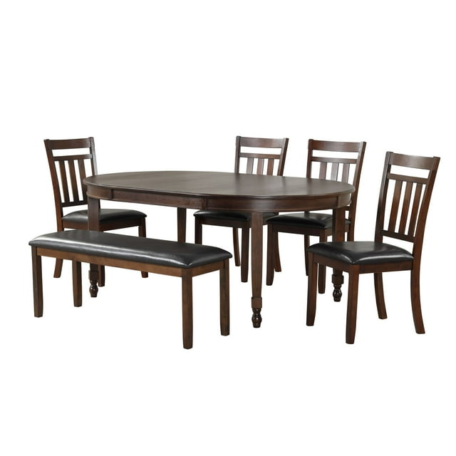 GTU Furniture Walnut Solid Wood Dining Set for 6, Oval Table Top with 4